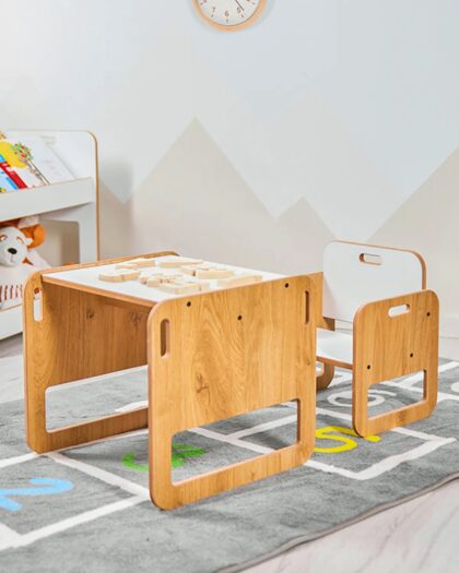 Minera6-18 Months Wooden Child Play Activity Table Chair Study Desk Natural