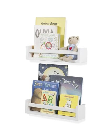 2  White Wall Shelf Set- Montessori Children's Room Educational Bookcase -48cm