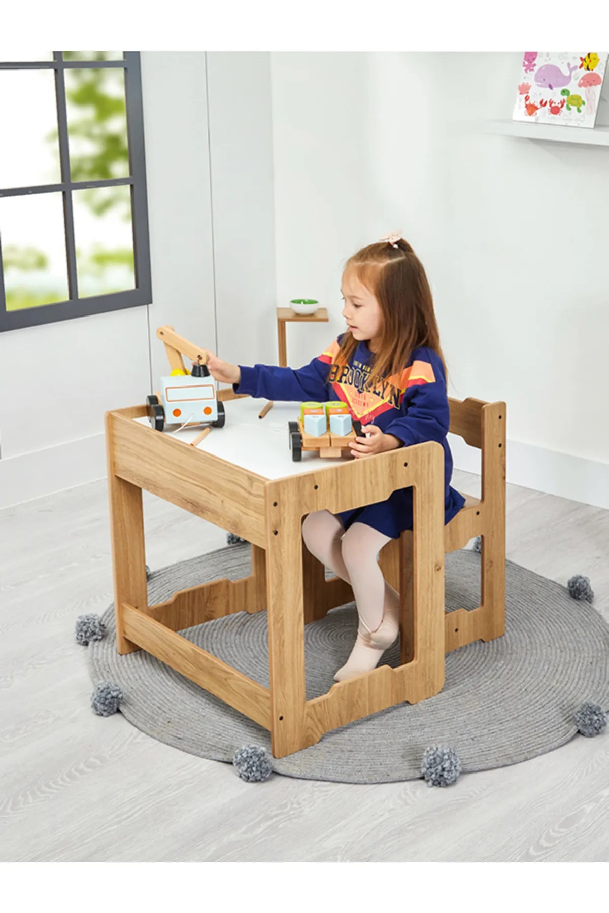 Minera Wooden Children's Play Activity Table and 1Chair Study Desk 4-6 Years Old