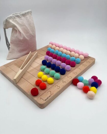 Montessori Educational Wooden Toy – ColorfulBalls -Numbers Learning Board