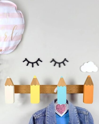 Wooden Pencil Shaped Children & Baby Room Hanger Modern Decorative Wall Hanger - Pastel Colors