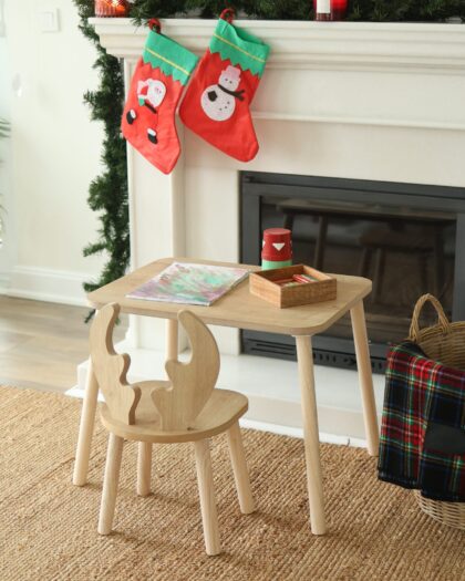 Set of Deer Wooden Chair and Wooden Table