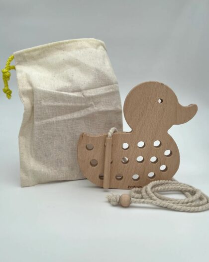 Montessori Educational Wooden ToyDuck Rope Threading Child Toy