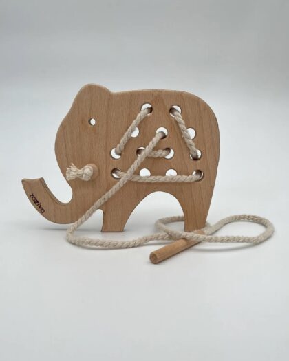 Montessori Educational Wooden Toy Elephant Rope Threading Child Toy