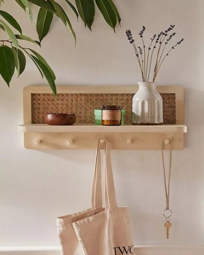 Wooden Decorative Hanging Hazeran Rattan Shelf Baby Children's Room Shelf 50 Cm