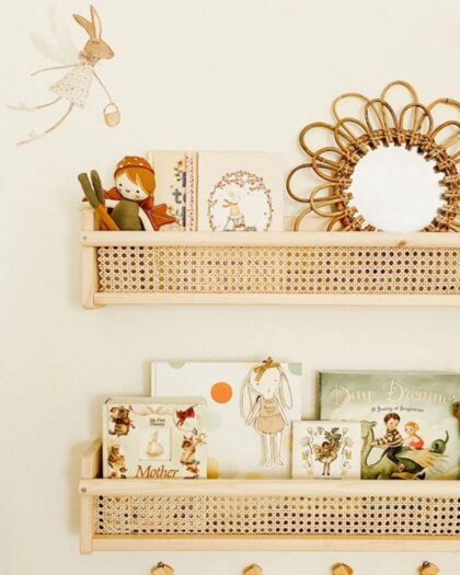  Hazeran Rattan Wall Shelf Stylish Children's Room Montessori Bookcase 1 Piece