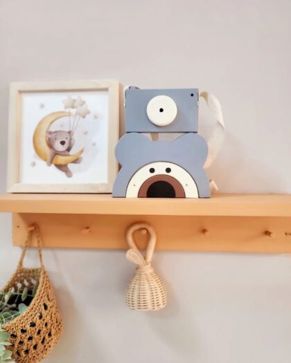 Teddy Bear Waldorf Wooden Toy Decor and Wooden Camera