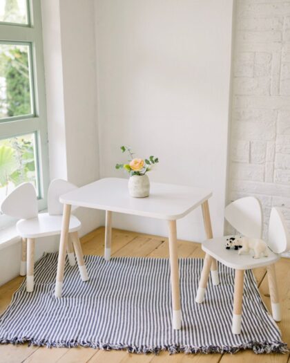 Set of Mickey 2  White Chairs and White Table
