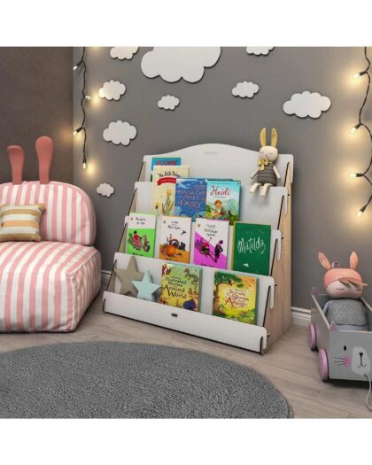Montessori White&Beige  4-Shelf Bookcase