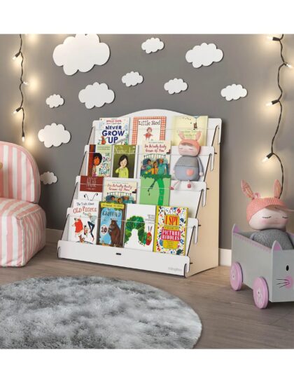 Montessori White Wooden 4-Shelf Bookcase