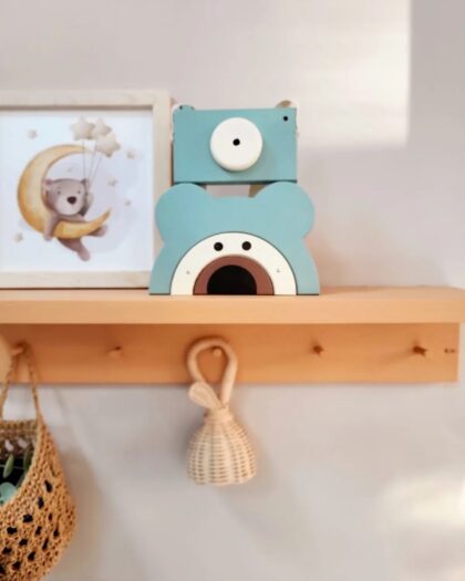 Teddy Bear Waldorf Wooden Toy Decor and Wooden Camera