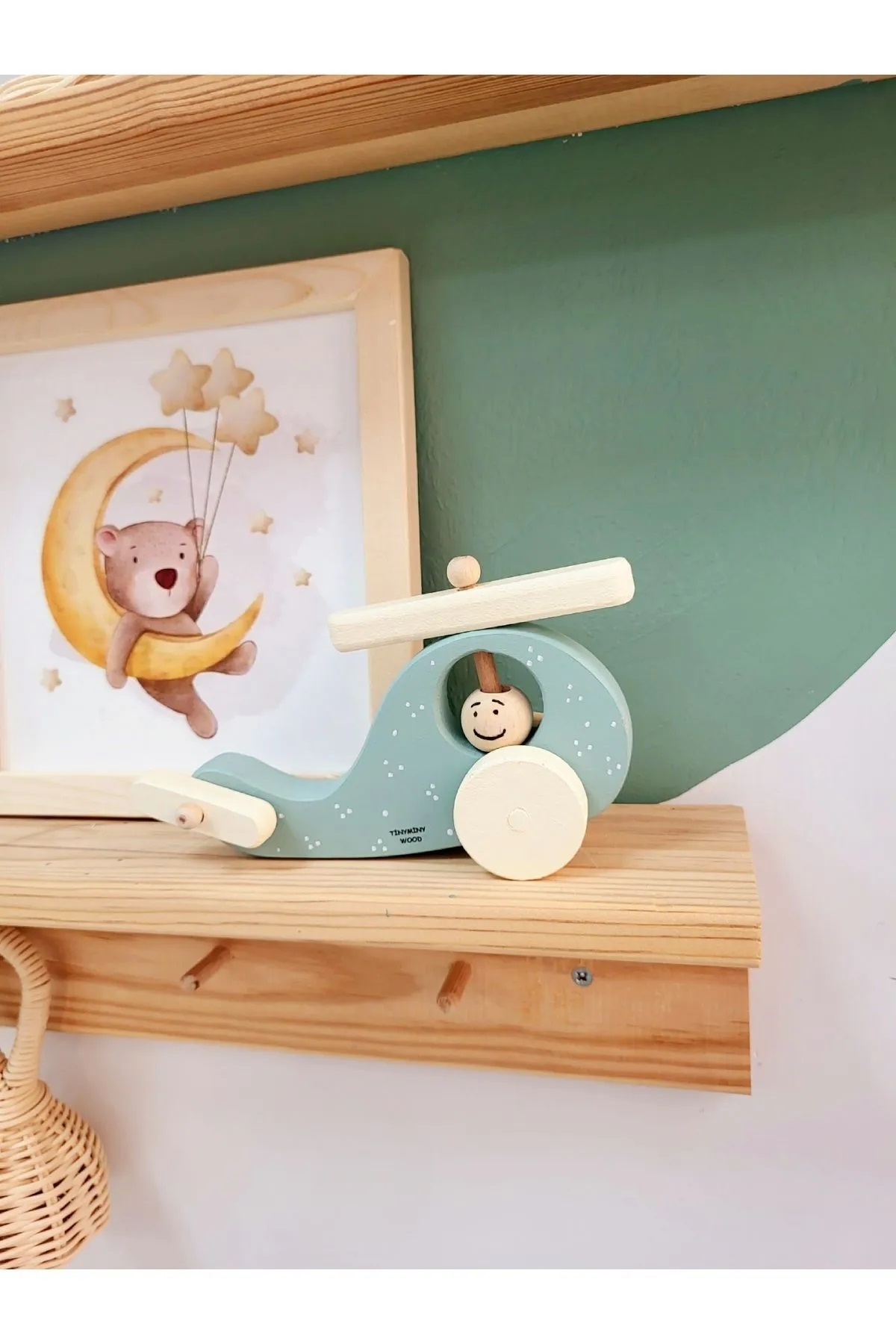 Wooden Toy Helicopter- Wheel Toy - Wooden Decorative Toy