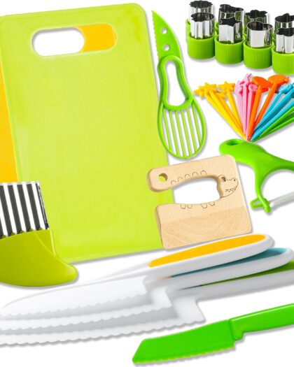40Pcs Kids Knife Set for Real Cooking: Montessori Kitchen Tools for Toddlers