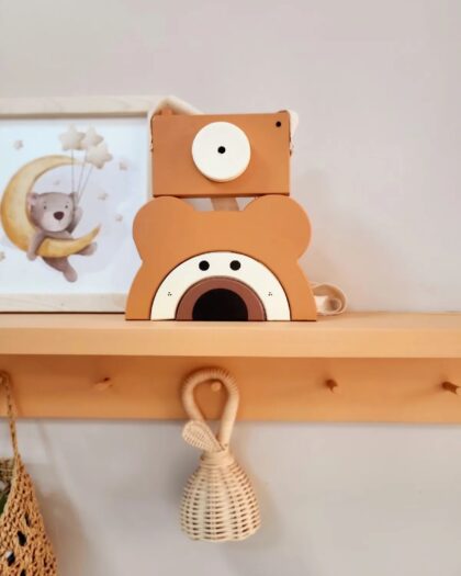 Teddy Bear Waldorf Wooden Toy Decor and Wooden Camera