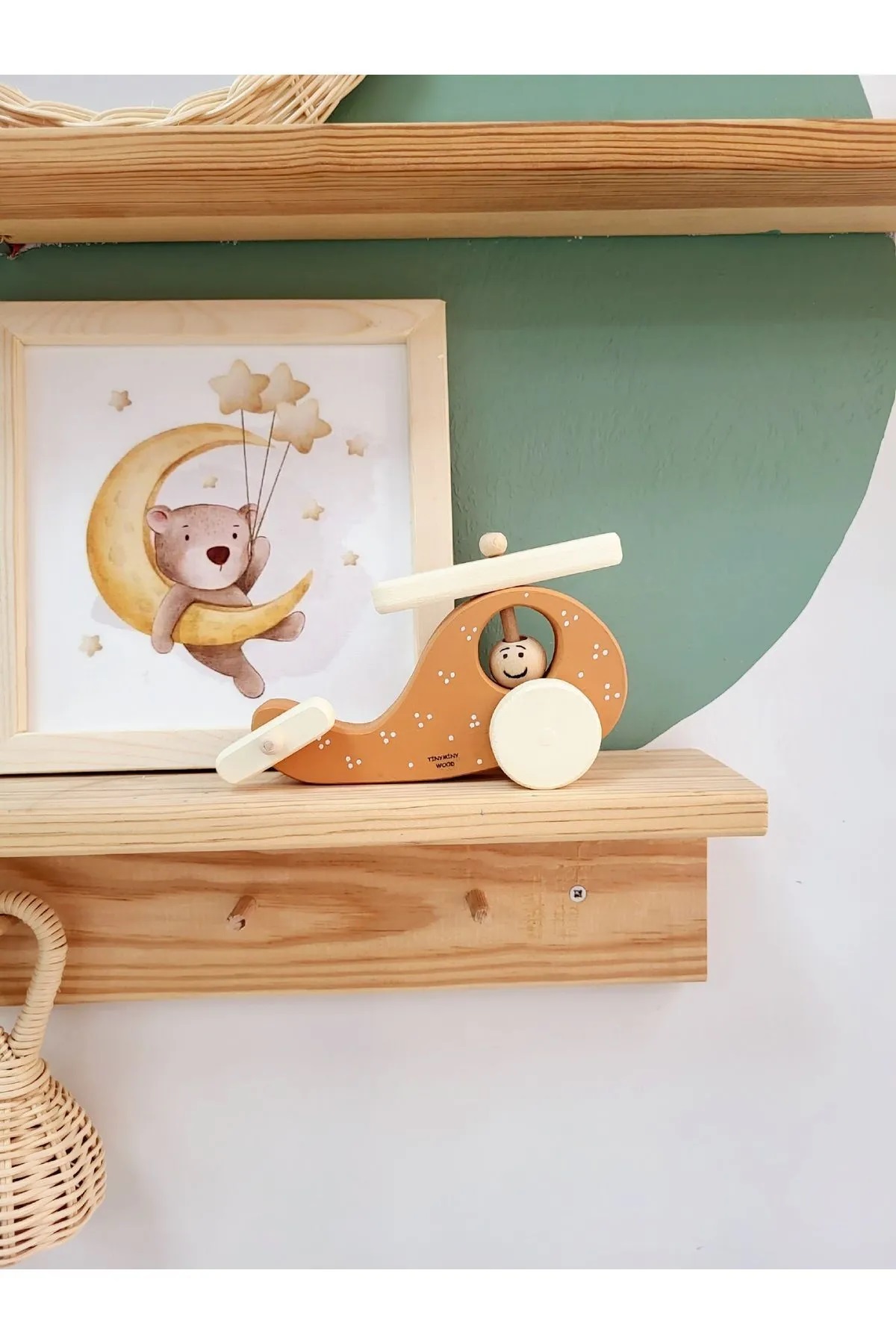 Wooden Toy Helicopter- Wheel Toy - Wooden Decorative Toy
