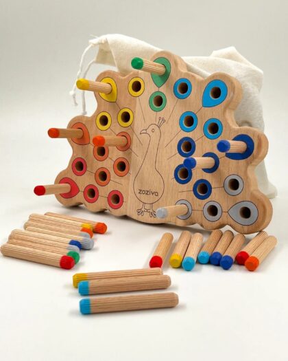 Montessori Educational Wooden Toy –Colorful Wooden Peacock Toy