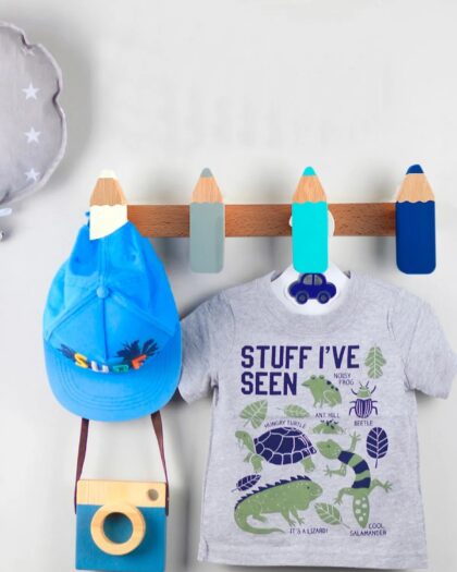 Wooden Pencil Shaped Children & Baby Room Hanger Modern Decorative Wall Hanger - Pastel Colors