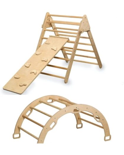 Pikler Climbing Set | Montessori Wooden Play Set | Triangle-Arch- (R)Ramp Montessori Activity Center