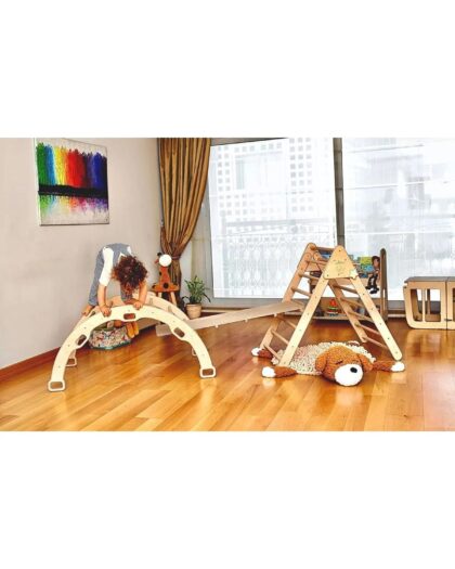 Pikler Climbing Set | Montessori Wooden Play Set | Triangle-Arch-(L)Ramp Montessori Activity Center