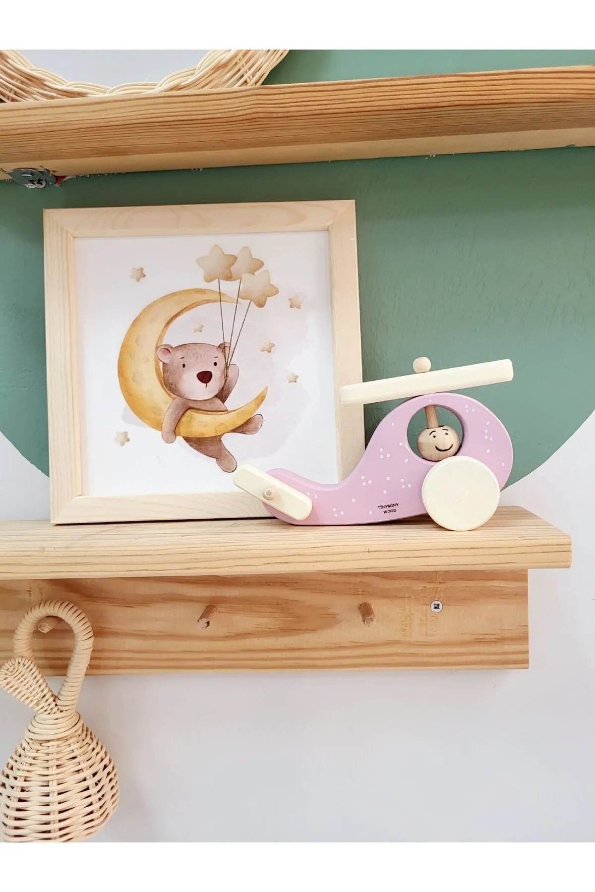 Wooden Toy Helicopter- Wheel Toy - Wooden Decorative Toy