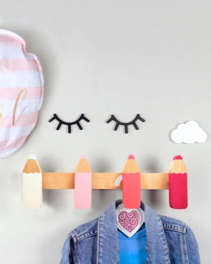 Wooden Pencil Shaped Children & Baby Room Hanger Modern Decorative Wall Hanger - Pastel Colors