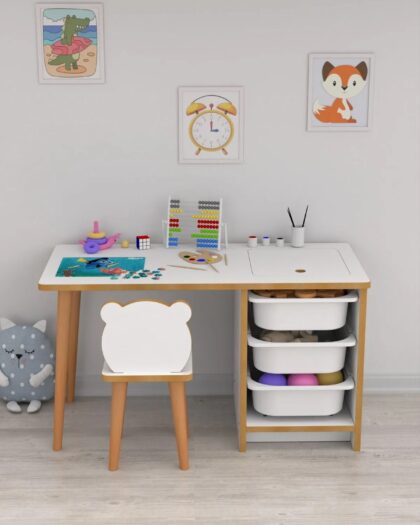 Children's Study Desk Game and Activity Table White Basket