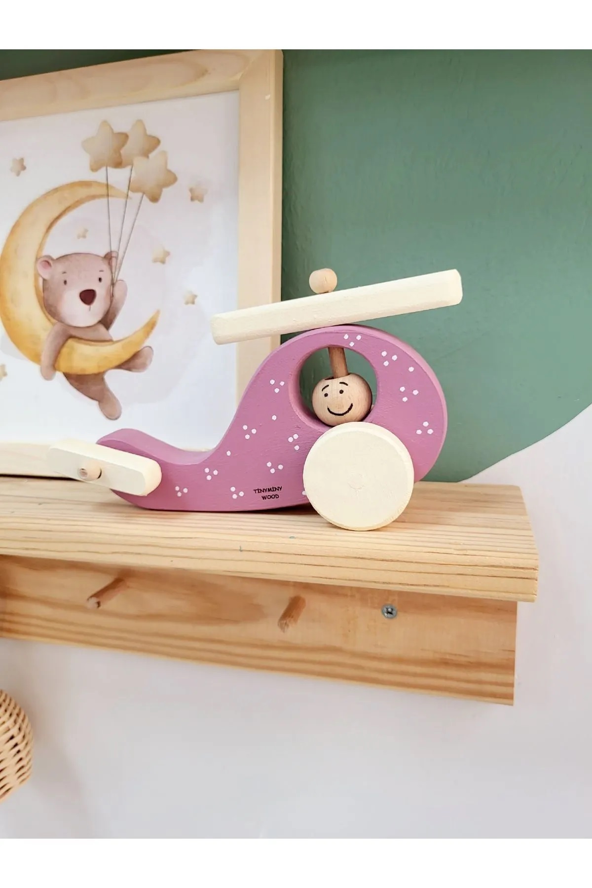 Wooden Toy Helicopter- Wheel Toy - Wooden Decorative Toy