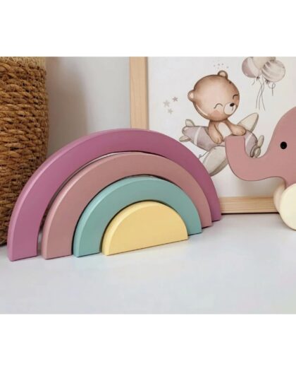 Waldorf Rainbow Wooden Toy- Decor Montessori Handmade Fun Toy