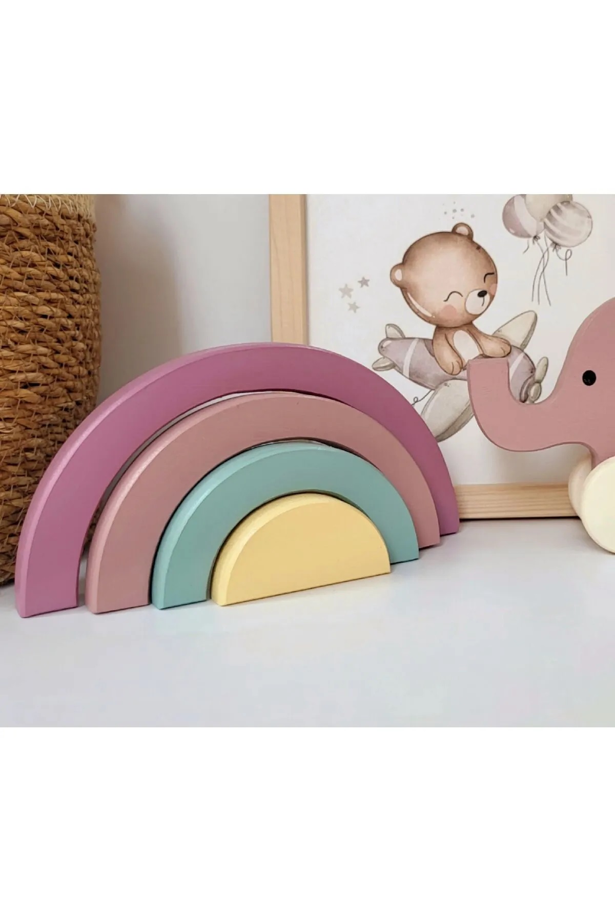 Waldorf Rainbow Wooden Toy- Decor Montessori Handmade Fun Toy