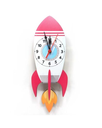 Swinging Pendulum Wooden Rocket Missile Kids Room Wall Clock
