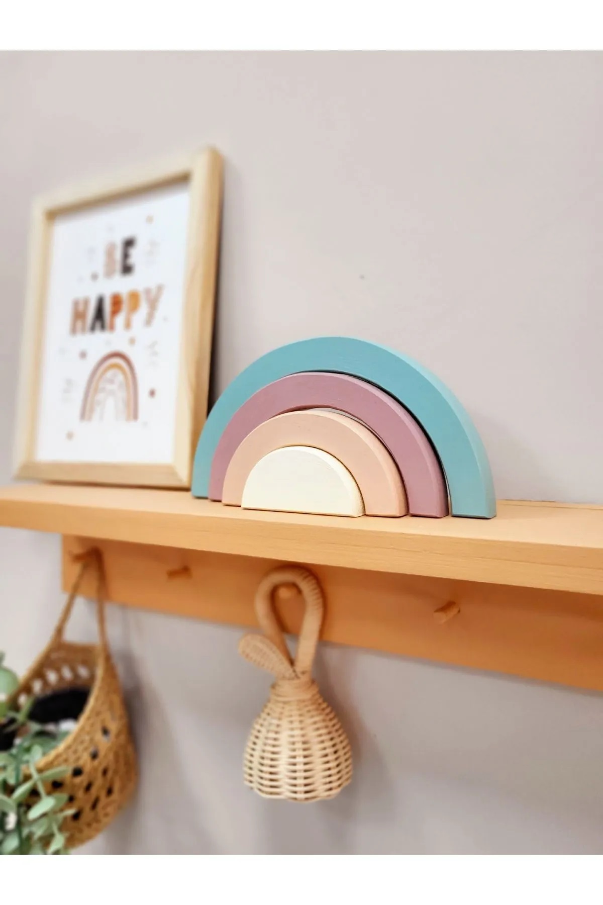 Waldorf Rainbow Wooden Toy- Decor Montessori Handmade Fun Toy