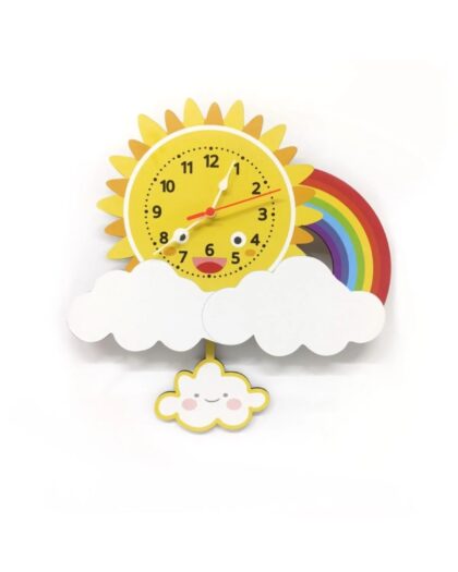Swinging Pendulum Wooden Cloud Kids Room Wall Clock