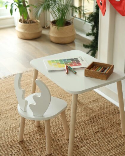 Set of White Deer chiar and White Table