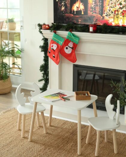 Set of White Deer 2 Chairs and White Table