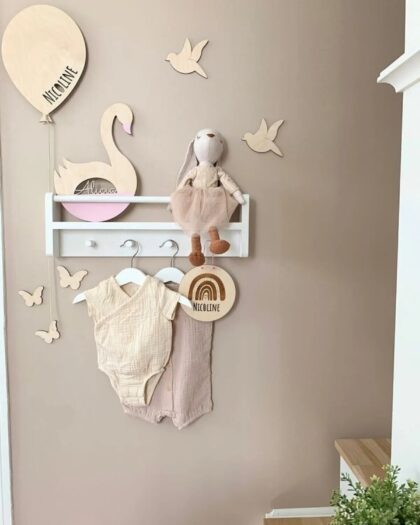 50 Cm White Round Slatted Wooden Shelf Hanger Montessori Children's Room Accessory Decoration