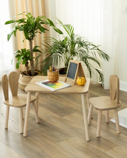 Set of  2 Chairs and Wooden Table