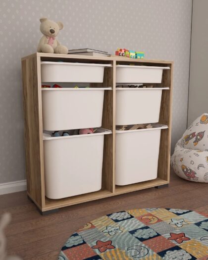 Carla 6 Basket Multi-Purpose Toy Cabinet- Wooden