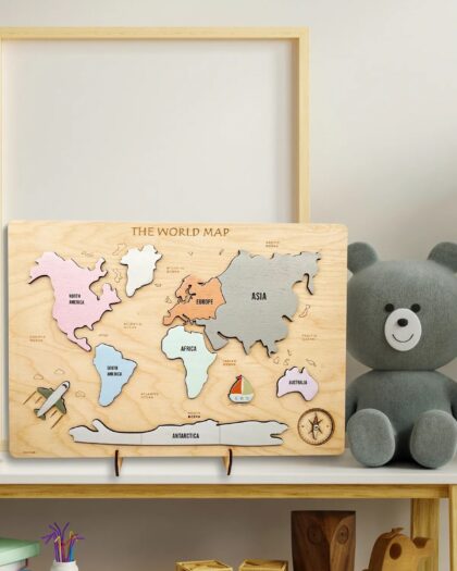 World Map Puzzle, Montessori Educational Wooden Toy Puzzle, Preschool Education Material