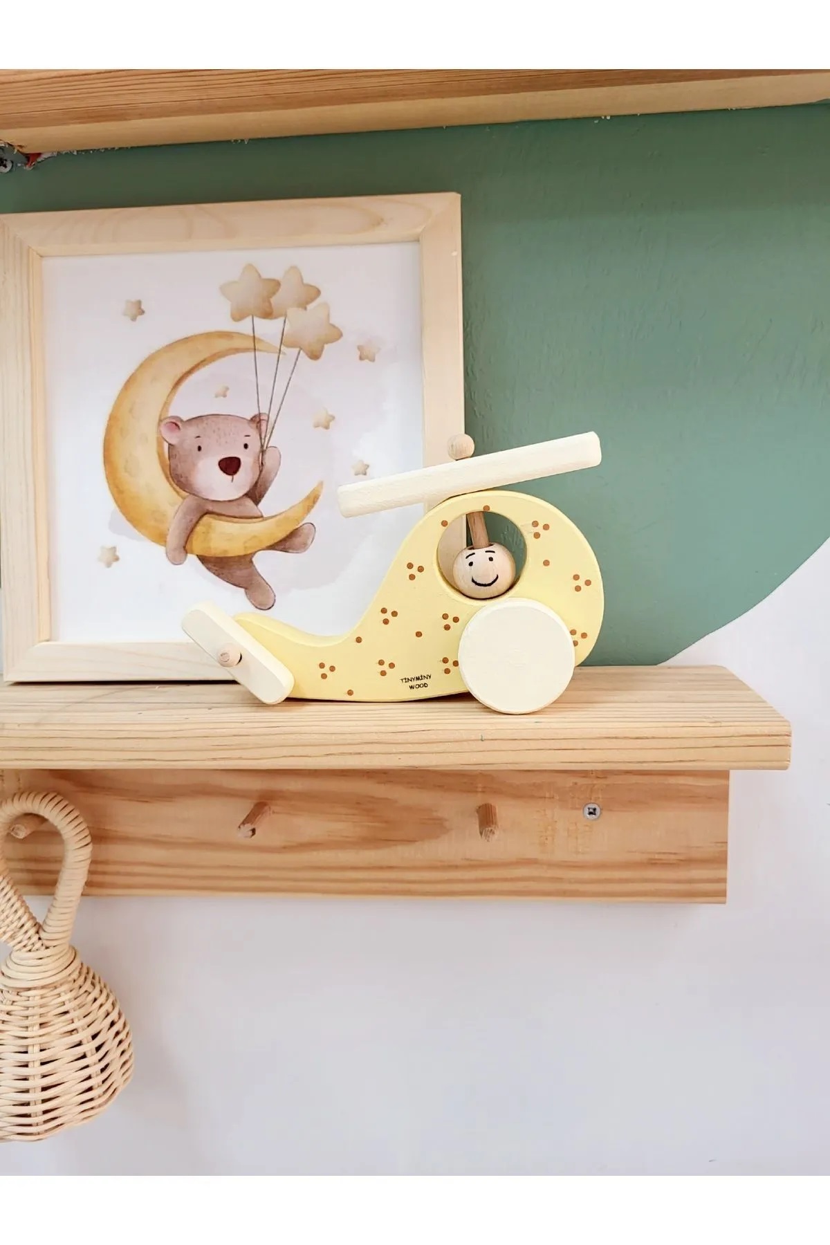 Wooden Toy Helicopter- Wheel Toy - Wooden Decorative Toy